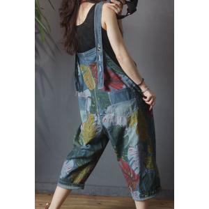 Colorful Banana Leaf Korean Jean Overalls Plus Size Camo Dungarees