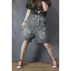 Spray Paint Empire Waist Shorts Wide Leg Ripped Jean Shorts