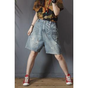 Spray Paint Empire Waist Shorts Wide Leg Ripped Jean Shorts