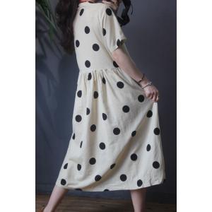 French Style Classical Polka Dot Dress Vintage V-Neck Linen Flare Dress