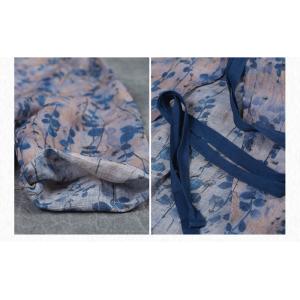 Fashion Asymmetrical Blue Floral Blouse Belted Loose Long Shirt