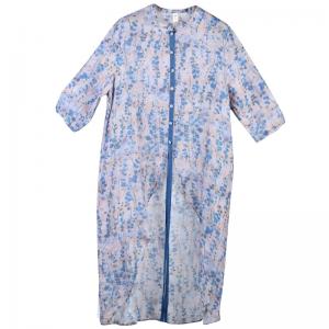 Fashion Asymmetrical Blue Floral Blouse Belted Loose Long Shirt