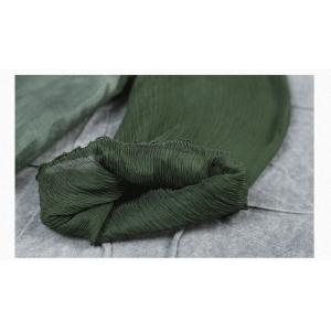 V-Neck Printed Green Shift Dress Tied Silk Sleeve A-Line Dress