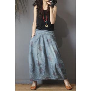 Casual Style Printed Maxi Skirt Denim Vintage Flare Skirt