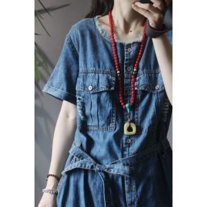 Flap Pockets Short Sleeve Belted Rompers Wide Leg Korean Jean Jumpsuits