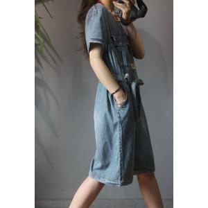 Flap Pockets Short Sleeve Belted Rompers Wide Leg Korean Jean Jumpsuits