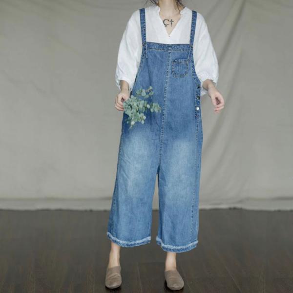 Street Style Baggy Jean Overalls Denim Wide Leg Dungarees for Woman