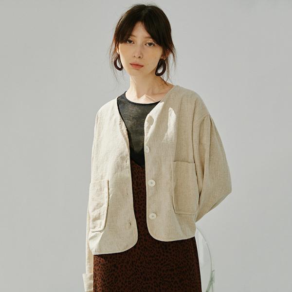 Big Pockets Linen Womans Blazers Unbuttoned Long Sleeve Short Jacket