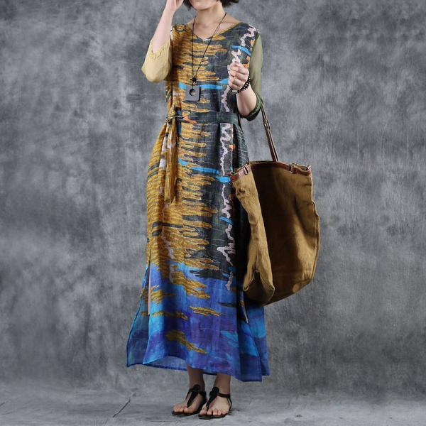 Zebra-Stripe Loose Drawstring Dress Silk Sleeve Elegant Dress
