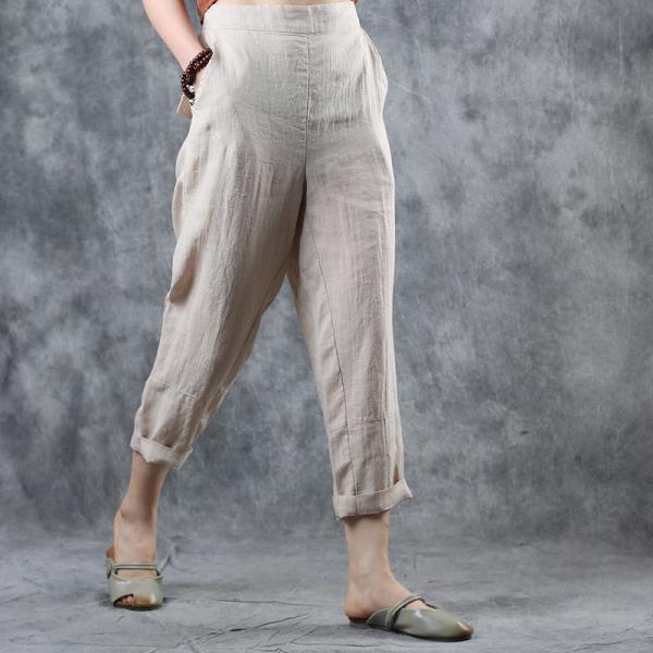 Straight-Leg Linen Pants Comfy Plain Bootcut Trousers for Woman