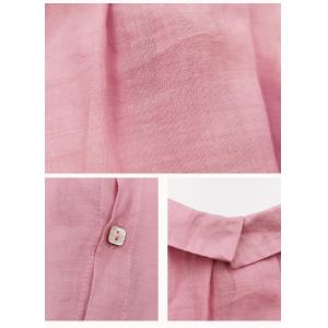 OL Style Shirt Sleeve Linen Shirt Single-Breasted Pink Korean Blouse