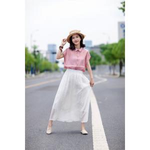 OL Style Shirt Sleeve Linen Shirt Single-Breasted Pink Korean Blouse