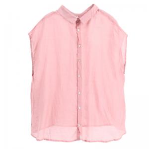 OL Style Shirt Sleeve Linen Shirt Single-Breasted Pink Korean Blouse