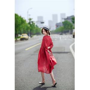 Chinese Vintage Flare Dress Button Decoration Linen A-Line Dress
