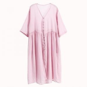 Chinese Vintage Flare Dress Button Decoration Linen A-Line Dress