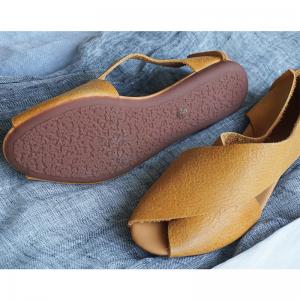 Original Design Cowhide Leather Flats Womans Peep Toe Shoes