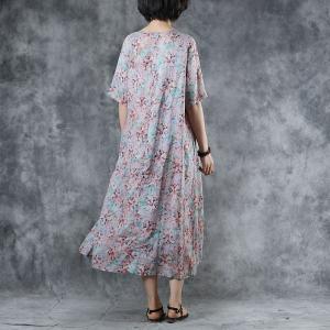 Beautiful Floral Pleated Dress Comfy Loose H-Shaped Dress