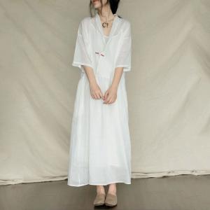 Classical Chinese Sheer Dress V-Neck Half Sleeve Caftan Dress