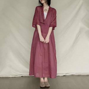 Classical Chinese Sheer Dress V-Neck Half Sleeve Caftan Dress