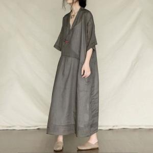 Classical Chinese Sheer Dress V-Neck Half Sleeve Caftan Dress