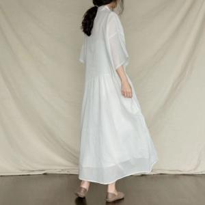 Classical Chinese Sheer Dress V-Neck Half Sleeve Caftan Dress