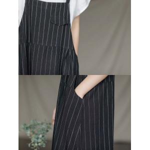 Korean Style Vertical Striped Overall Dress Linen Slip Maxi Dress