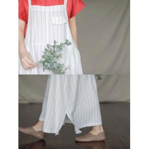 Korean Style Vertical Striped Overall Dress Linen Slip Maxi Dress