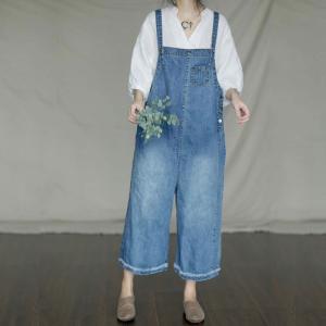 Street Style Baggy Jean Overalls Denim Wide Leg Dungarees for Woman