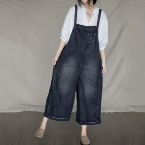 Street Style Baggy Jean Overalls Denim Wide Leg Dungarees for Woman