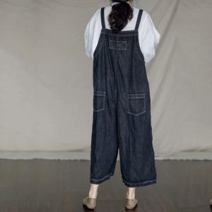 Street Style Baggy Jean Overalls Denim Wide Leg Dungarees for Woman