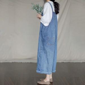 Street Style Baggy Jean Overalls Denim Wide Leg Dungarees for Woman