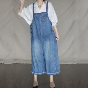 Street Style Baggy Jean Overalls Denim Wide Leg Dungarees for Woman