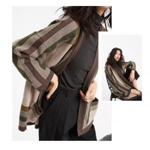 Contrast Color Striped Wool Cardigan Autumn Knitting Outerwear