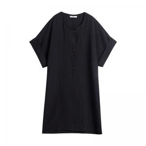 Single-Breasted Plain Short Dress Loose Linen Tunic for Woman