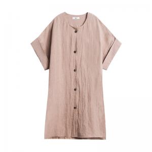 Single-Breasted Plain Short Dress Loose Linen Tunic for Woman