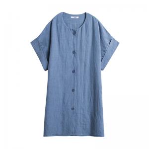 Single-Breasted Plain Short Dress Loose Linen Tunic for Woman