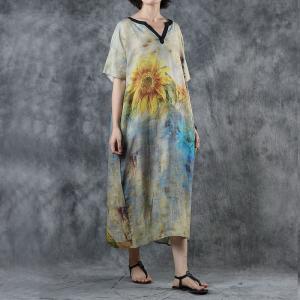 Loose-Fitting Sunflowers Summer Dress Yellow Casual Dress
