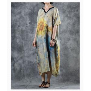 Loose-Fitting Sunflowers Summer Dress Yellow Casual Dress