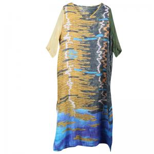 Zebra-Stripe Loose Drawstring Dress Silk Sleeve Elegant Dress