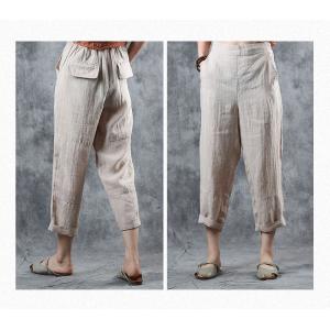 Straight-Leg Linen Pants Comfy Plain Bootcut Trousers for Woman