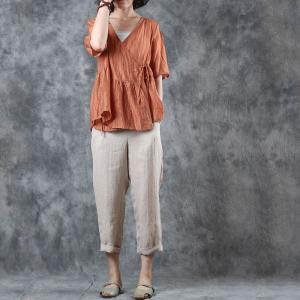 Straight-Leg Linen Pants Comfy Plain Bootcut Trousers for Woman