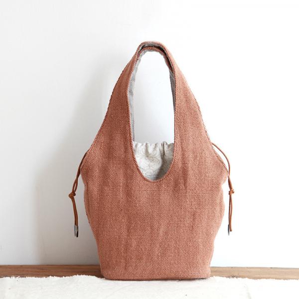 Minimalist Style Cotton Linen Korean Bucket Bag with Jacquard Lining