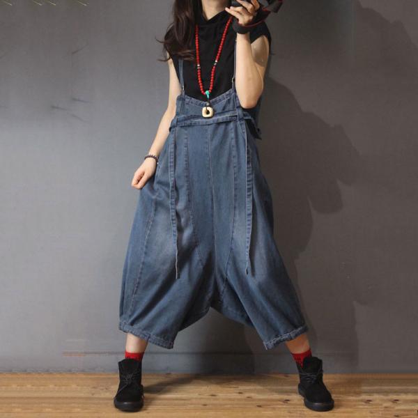 Street Fashion Denim Ribbons Jean Overalls Korean Wide Leg Dungarees