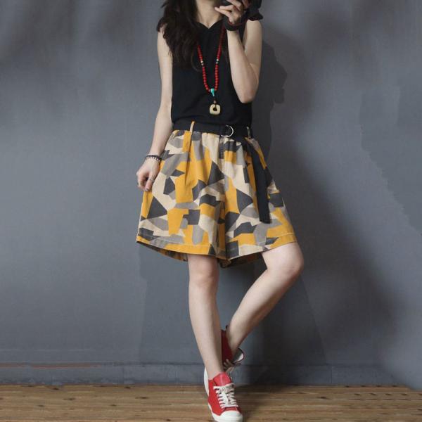 Korean Style Camouflage Shorts Cotton Wide Leg Pants