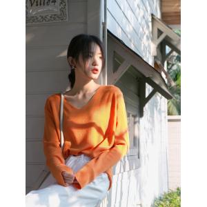 Casual Style Wool V-Neck Sweater Korean Oversized T-shirt