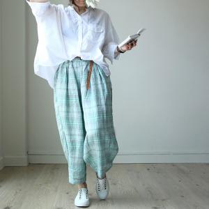 Casual Style Cotton Linen Trousers Womens Loose Gingham Pants