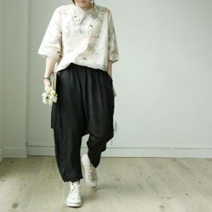 Character Printed Chinese Blouse Vintage Linen Flax Clothing