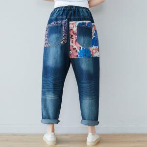 Street Style Patchwork Jeans Korean Baggy Jeans for Woman