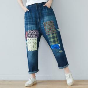 Street Style Patchwork Jeans Korean Baggy Jeans for Woman