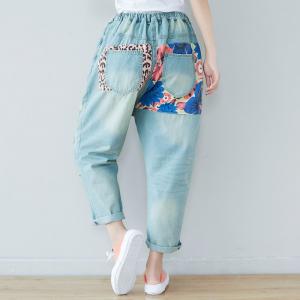 Street Style Patchwork Jeans Korean Baggy Jeans for Woman